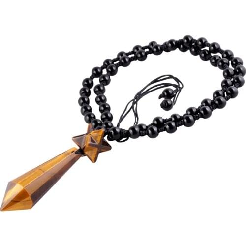 TUMBEELLUWA Crystal Merkaba Cone Pendant Necklaces,Healing Gem Stone Knotted Beaded Necklace Reiki Balancing Jewelry