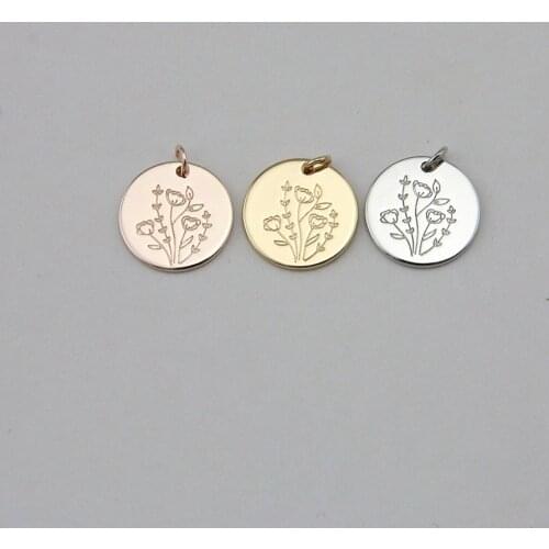 Personalised Custom Wildblooms Engraved Disc Charm Pendant For Necklace Making