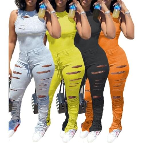 Sexy Stacked Jumpsuit Women Clothing Summer Bodycon Jumpsuit Romper Plus Size Hole Pants One Piece Outfit Women Club Outfits