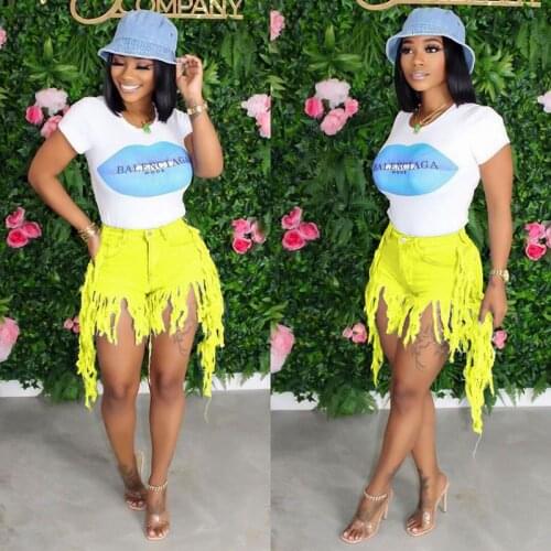 TNNAOFF Sexy Tassel Bodycon Jean Shorts for Women Fashion Stretch High Waist Button Vintage Denim Streetwear Club Biker Shorts