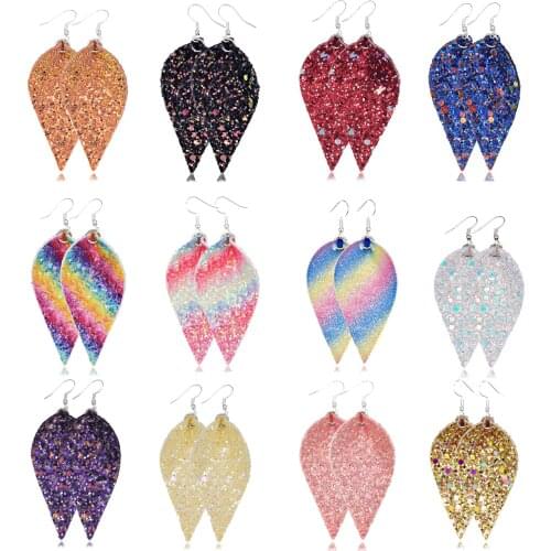 Multicolor Ethnic Style Leather Leaf Earrings Women Popular Double-Sided Sequins Dangle Earrings Fashion Jewelry Gifts Wholesale