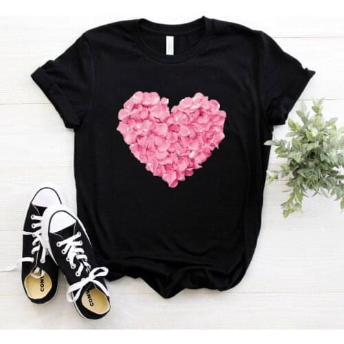 Pink Heart Flower Print Women Tshirt Casual Funny Gift 90s Lady Yong Girl Tops Tee,Drop Ship S-894 Valentines Day Gift