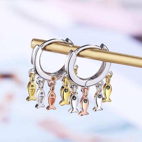 Evimi Prevent Allergy 925 Sterling Silver Earring Charm Women Girl Cute Little Fish Pendant Birthday Party Jewelry Gift