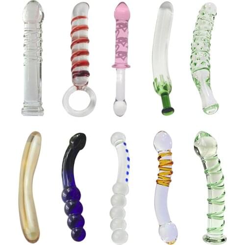 AUEXY Glass Dildo Artificial Penis Dick Vibrator Crystal Anal Bead Butt plug Prostate Massage Masturbate Sex Toy for Adult Women