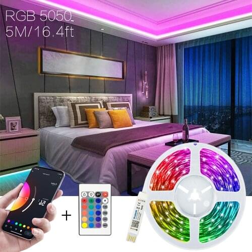 16.4 ft (5M) luces Led Para Habitacion Bluetooth Plus Infrared Control 5V RGB 5050 Tape Ribbon Luminaria Lamp For Tent Ceiling