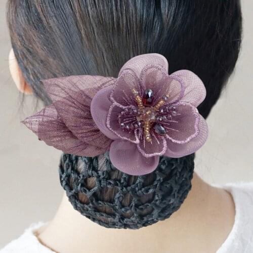 Handmade Cloth Flower Hairpins Net Bun Snood Professional Bank Hotel Nurse Staff Hair Clips Network Women Jewelry Accessories