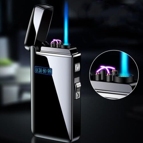 New Windproof USB Lighter Torch Turbo Lighter Jet Dual Arc Plama Lighter Metal Gas Electric Butane Pipe Cigar Lighter Gadgets
