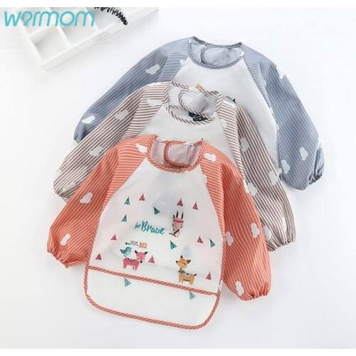 WarmomBaby Kids Toddler Long Sleeve Scarf Waterproof Baby Bibs Smock Feeding Bib Apron Pocket Infant Boys Girls Cloth Bibs