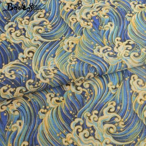 Booksew Cotton Linen African Ankara Fabric Navy Waves Curtain Tecidos De Patchwork Sewing Tissue Material Bag Telas Por Metro