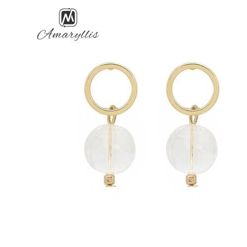 Amaiyllis Elegant Round Crystal Bead Pendant Studs Earrings For Women Simple Geo Round Circle Statement Post Earrings Brincos
