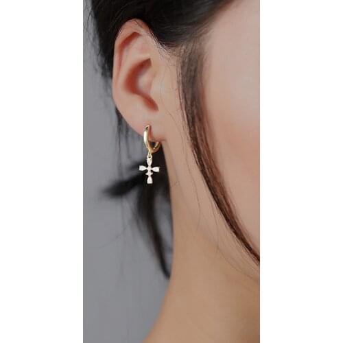 925 Sterling Silver Earring Fashion cute zircon cross Short Pendant Eye totem Drop Earring Personality trend Woman Girl Ear Jewe