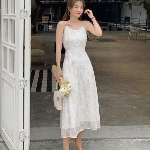 Female white suspender dress Joker first love sweet dress design sense summer high tide