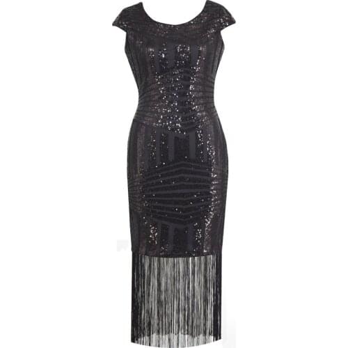Women Sexy V Back Sleeveless 1920s Vintage Style Inspired Charleston Sequin Layer Tassel Great Gatsby Flapper Dress