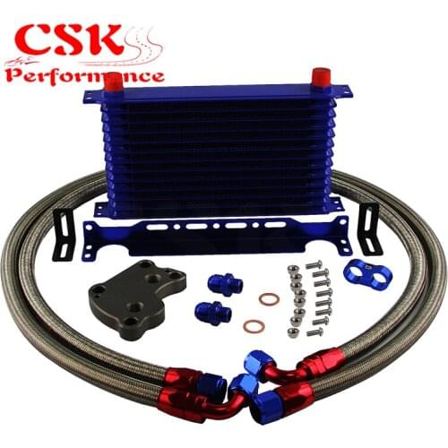 13 Row Oil cooler AN10 w/Bracket+Adapter Kit Fit For BMW Mini Cooper S R53 2002-2006 black/blue