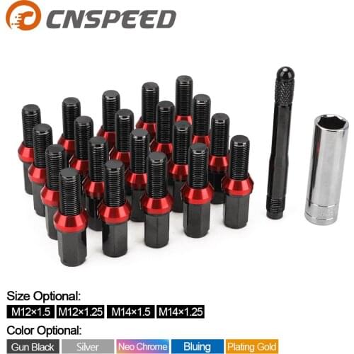 20PCS lug bolt 28MM extended wheel studs conical seat M14*1.5 Wheel Bolts Lug Nuts with caps for bolts &sleeve Type dowel pin