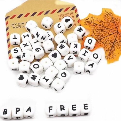 Chenkai 20pcs 12mm Silicone Letter Teether Beads DIY Baby Pacifier Dummy Chewing Teething Jewelry Toy Making Beads BPA Free