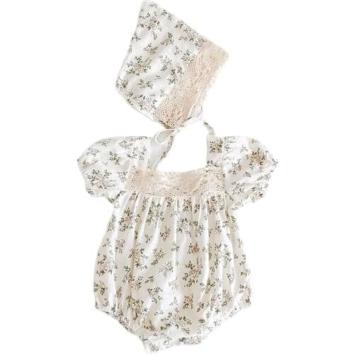 2021 Summer Baby Childrens One-piece Clothes Girl Baby Halter Small Floral Cotton Short-sleeved Triangle Romper