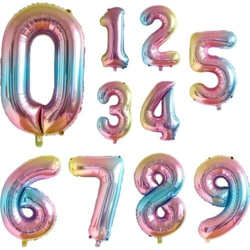32 Inch Number Balloon Childrens Birthday Party Decoration Gradient Color Aluminum Balloon Cute Digital Balloon