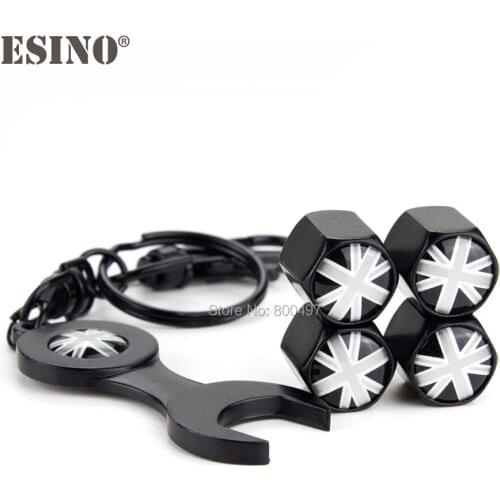 4 x Car Styling Stainless Steel Zinc Alloy Wheel Tire Valve Stem Caps Pale England Flag Universal With Mini Wrench Key Chain