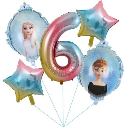 5PCS Disney Princess Elsa Frozen 2 Cartoon Balloons Birthday Party Decor Baby Shower Aluminum Foil Number Balloons Kids Toys