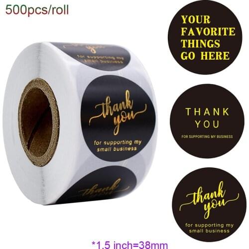 500pcs/roll 1.5 inch Round Thank You Stickers for Business Black Handmade Seal Labels for Envelope Gift Box Cute Sticker