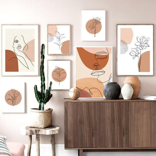 Abstract Geometric Girl Canvas Painting Nordic Decorative Wall Art Pictures Morandi Poster For Living Room Decoration Home Decor