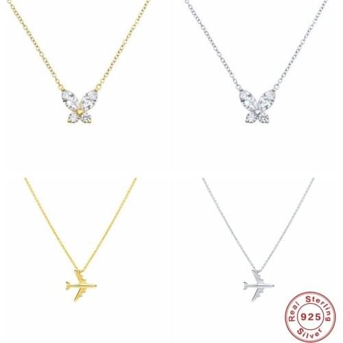 Aide Charm Plane Necklace 100% 925 Sterling Silver Aircraft Pendant For Women Sweet Butterfly Necklace Romantic Party Jewelry