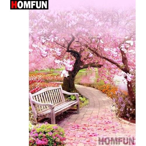 HOMFUN Full Diamond Embroidery Diy 5D Diamond Painting Cross Stitch "Flower tree chair view" Full Drill Home Room Decor A27243