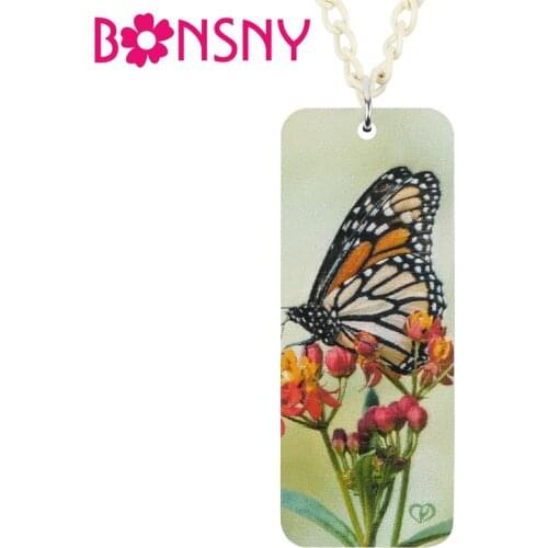 Bonsny Acrylic Rectangle Spot Butterfly Necklace Choker Lovely Animal Pendant Jewelry For Women Girl Friends Fashion Gift Charms