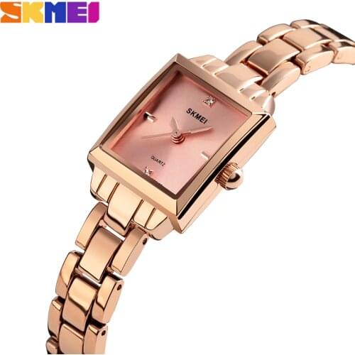 SKMEI Brand Luxury Square Women Bracelet Watch Stainless Steel Quartz Ladies Watch Waterproof Clock Relogio Feminino Dropshiping