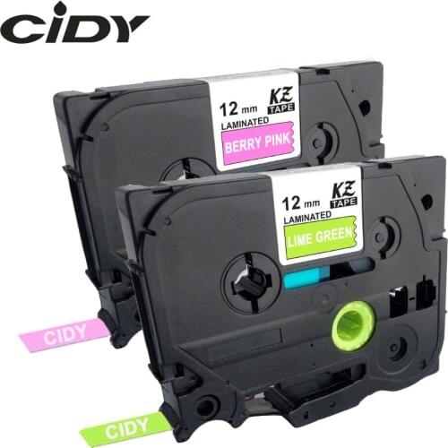 CIDY TZe-MQP35 TZe-MQG35 Compatible Brother P-touch TZe Tape 12mm White on Berry Pink/ Lime Green Labels For PT-D210 PT-P600