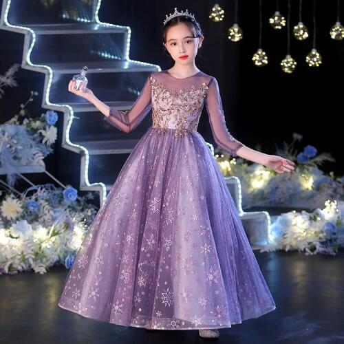 Sequin embroidery Kids Dresses For Girls Teenager Bridesmaid Flower Girls Dress Children White Wedding Party Princess Dress