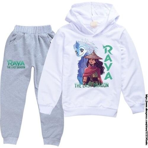 Raya and The Last Dragon Cartoon Hoodies Kids Boy Sweatshirt Sets Girls Winter Clothing Child Casual Tracksuit Hooded With Pants