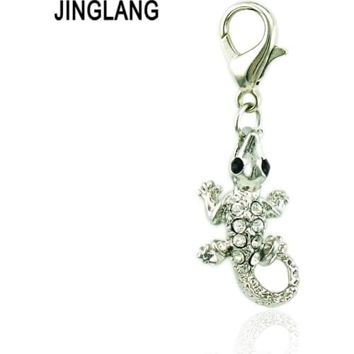 JINGLANG Fashion Charm With Lobster Clasp Dangle White Rhinestone Crocodile Animals DIY Charms For Jewelry Making Accessories