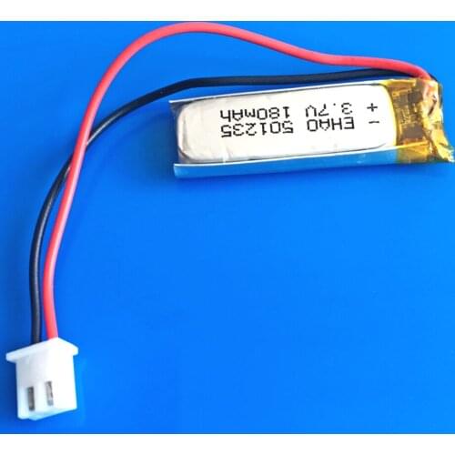 JST XHR 2.54mm 2pin connector 3.7V 180mAh lithium polymer rechargeable lipo battery for MP3 bluetooth headset video pen 501235