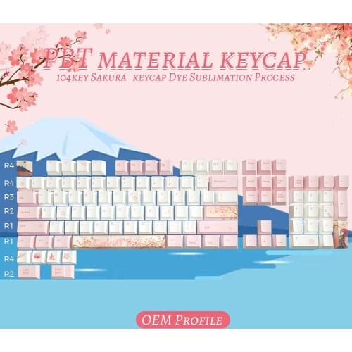 PBT OEM 104 Keys Keycaps For 61/87/104 Keys Cherry Mx/Kailh Gaming Mechanical Keyboard Dye-sub Pink Keycaps Gamer Keyboard