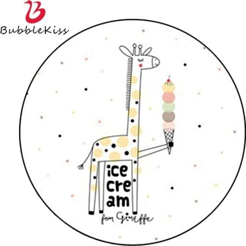 Bubble Kiss Cartoon Round Carpet Giraffe Pattern Children Bedroom Area Rug Cute Ice Cream Decor Floor Mat Home Non Slip Foot Pad