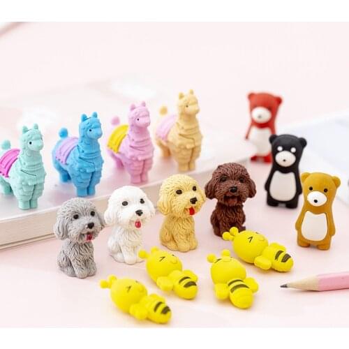 24 pcs Cartoon animal eraser school supplies children creative stationery student prizes custom rubber erasers for kids