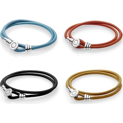 Fashion High Quality New S925 Silver Law Timer Black Gold Tan Orange Double Hot Leather Bracelet Original Couple Gift