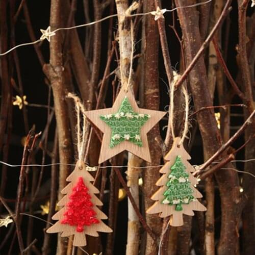 2PC Five pointed star Christmas tree decorations for home Wood cloth stickers navidad ornaments new year decoration ornaments