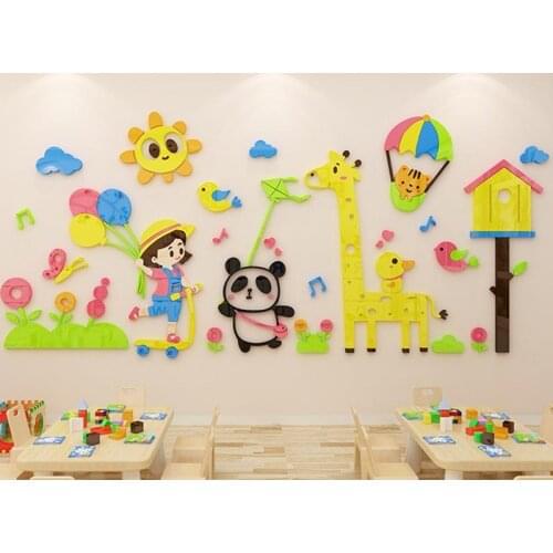 Cartoon Animal Wall Sticker Acrylic Material Wall Stickers For Kindergartens Childrens Rooms Wall Stickers In Living Room