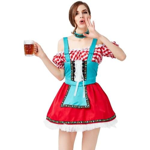 German Oktoberfest Woman Beer Girl Cosplay Female Halloween Maid Costume Carnival Purim Nightclub Bar Role Play Show Party Dress