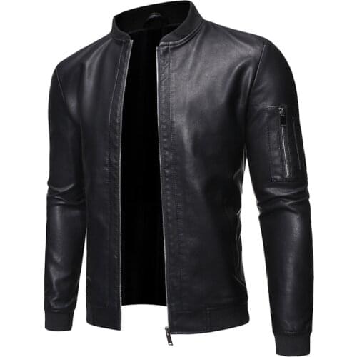New pu leather jacket mens jacket motorcycle Slim trench coat mens fashion jacket clothing baseball clothing mens clothing M