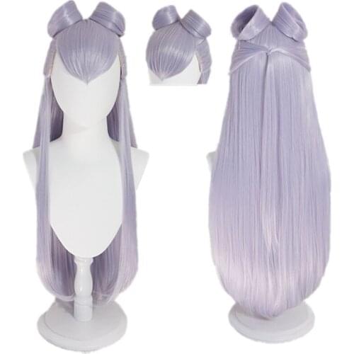 Free Shipping KDA Evelynn Cosplay Wig LOL KDA Cosplay Baddest Long Purple Wigs with Buns Heat Resistant Synthetic Hair + Wig Cap