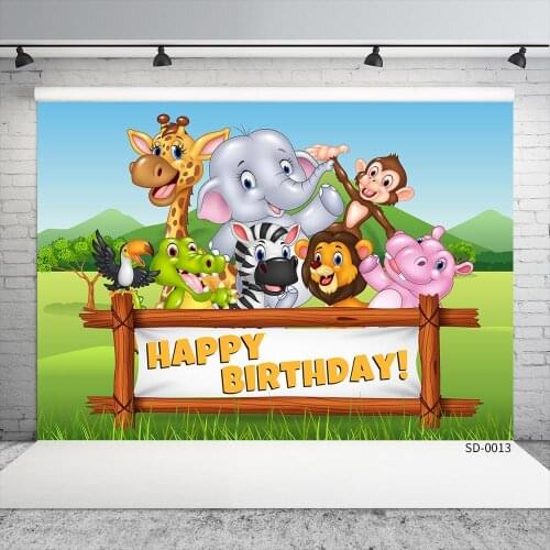 Custom Name Jungle Safari grassland Animal Theme Birthday Party Backdrop Baby Photography Background Photocall Photo Studio Prop