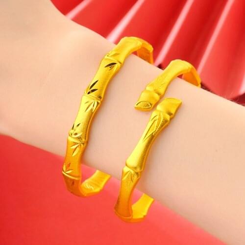 Simple Cuff Bangle Bracelet For Women Yellow Gold Filled Classic Dubai Femal Girl Jewelry Gift