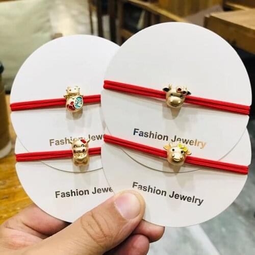 Chinease Style New Year Festival Alloy Bull Hair Band Hot Selling High Elastic Rubber Hair Rope Women Girls Hair Rings Headpiece