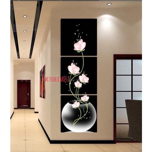 Handmade Black Painting Beautiful Hot Oil Painting On Canvas 3P Pink Flower arge TOP Modern "HOME & WALL "Decor ART No Framed