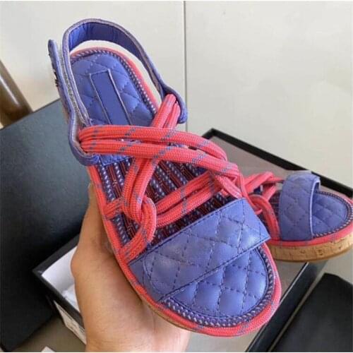 Luxury Brand Rope Strappy Sandals Women Calfskin Leather Hook & Loop Platform Ladies Shoes Mules Beach Hemp Zapatos Mujer Flats