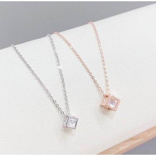 Showfay Cube Zircon Necklace Japanese and Korean New Popular All-Match Chain Necklace Female Wholesale
